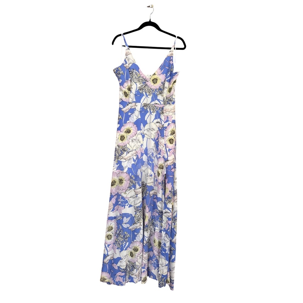 Yumi Kim Maxi Dress Women Blue Floral Silk Boho Romantic V-Neck SIZE M